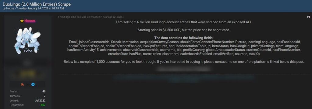 Over 2.6 Million DuoLingo Users’ Info Exposed in a Hacker’s Forum