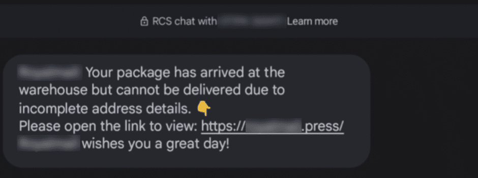 RCS message directing victims to a Dracula phishing website