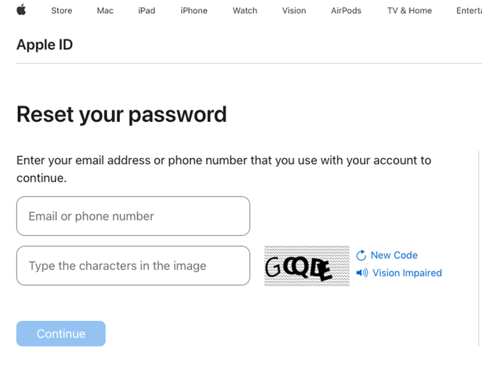 The password reset page is at iforgot.apple.com.