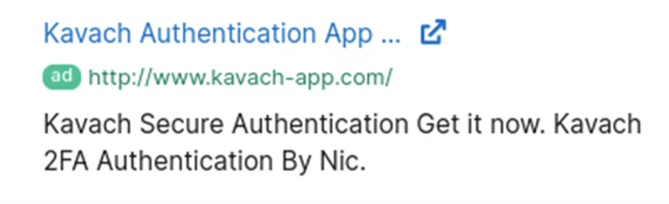 Google advertisement to promote The Kavach app (Source: Zscaler)