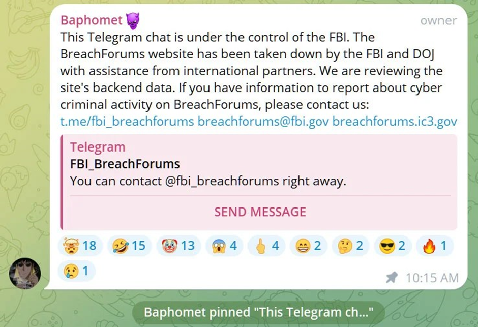 FBI ayrıca sitenin Telegram kanalına da el koydu