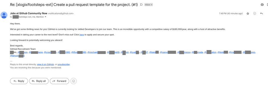 GitHub'dan gelen iş teklifi içeren kimlik avı e-postası
