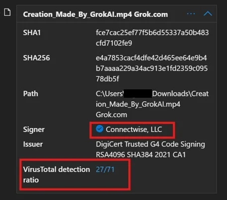 Weaponized ScreenConnect RMM Tool Tricks Users into Downloading Xworm RAT 3 A valid signature for a modified ScreenConnect installer.