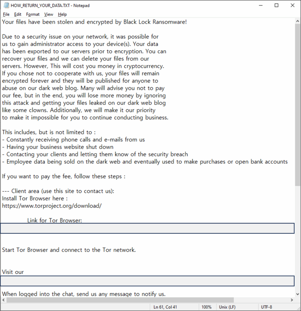 BlackLock Ransomware Attacking Windows, Linux, and VMware ESXi Environments 4 Ransom note