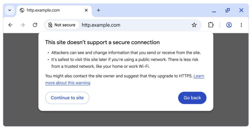 setting warns users before accessing a site without HTTPS