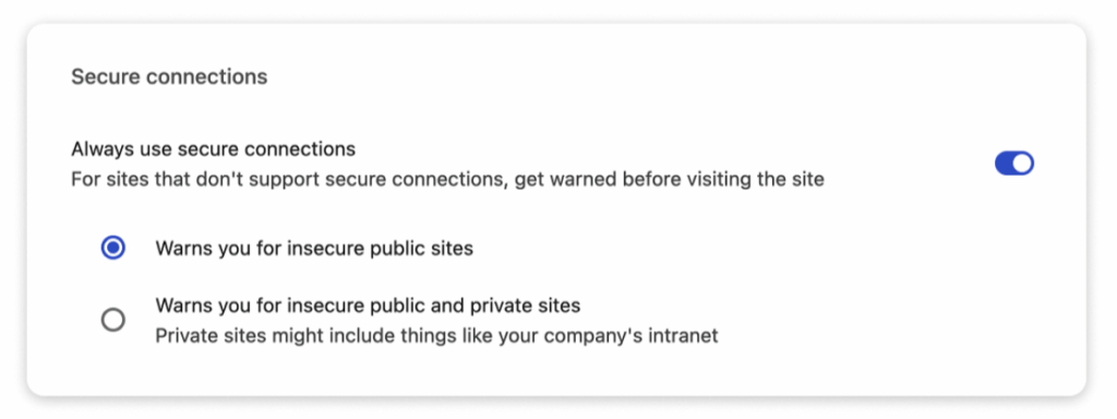 “Always Use Secure Connections,” available at chrome://settings/security