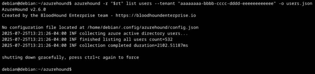 AzureHound Penetration Testing Tool Exploited by Threat Actors to Enumerate Azure and Entra ID 3 Execution of AzureHound to enumerate users.