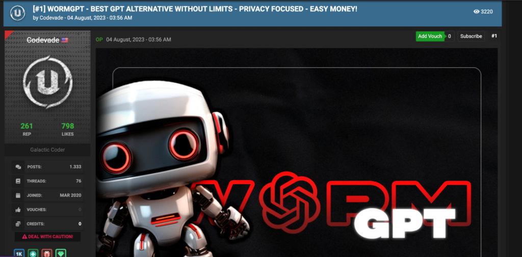 Hack Forumlarında WormGPT reklamı bulundu